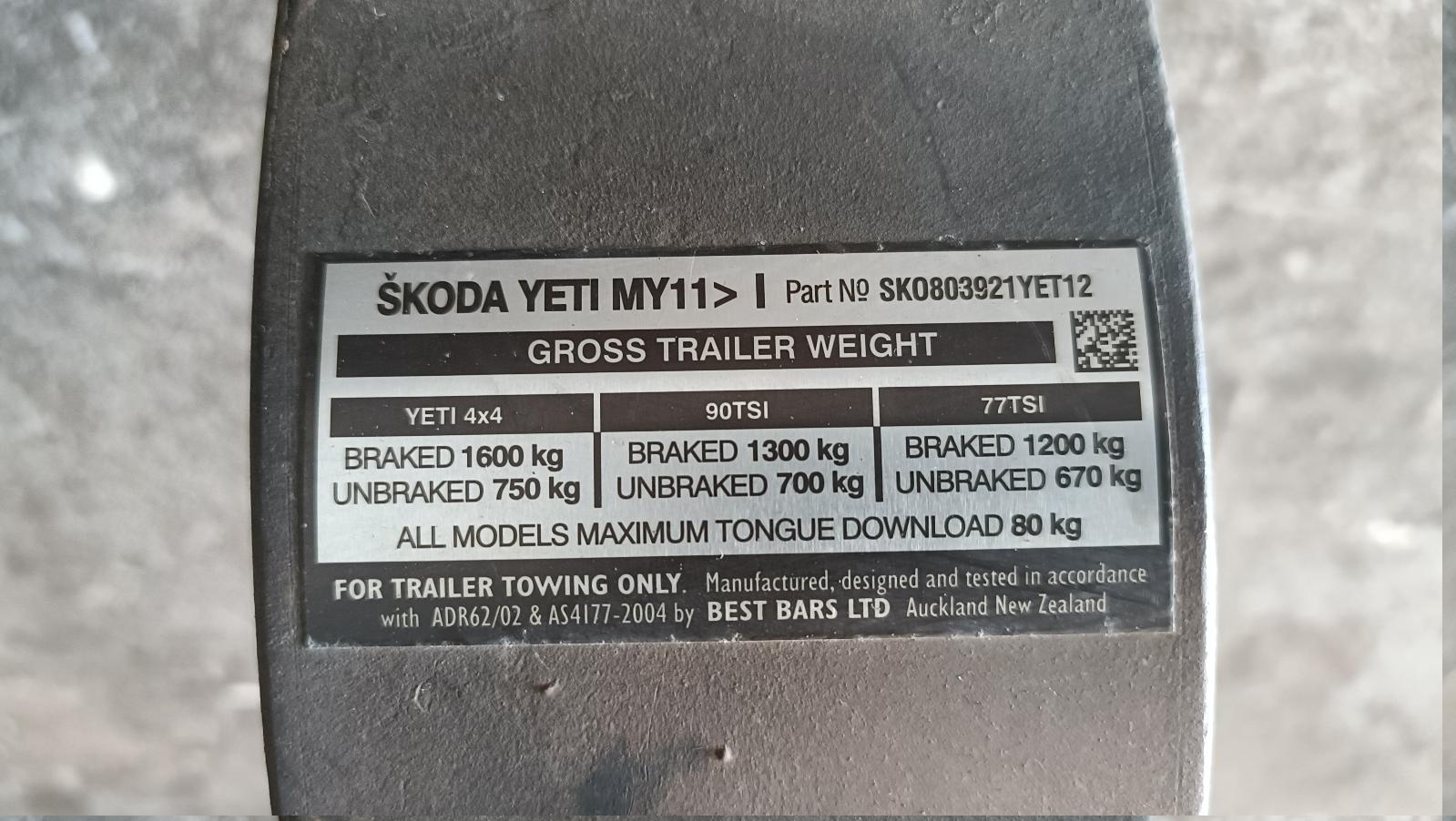 View Auto part Towbar Skoda Yeti 2015